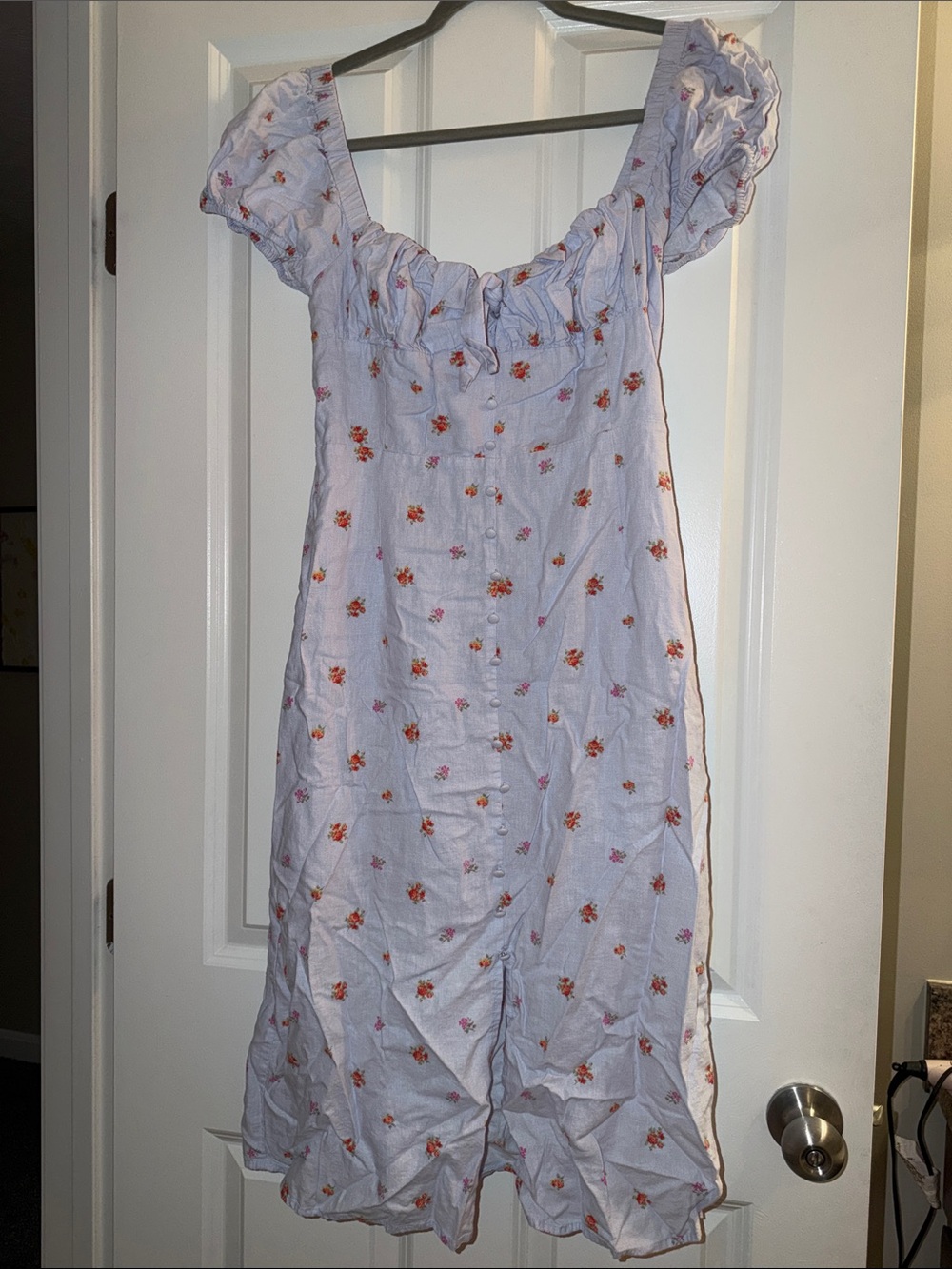 Altar'd State Light Blue Midi Dress with Orange Floral Print